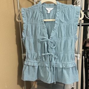 Time and Tru Light Blue Ruffled Blouse